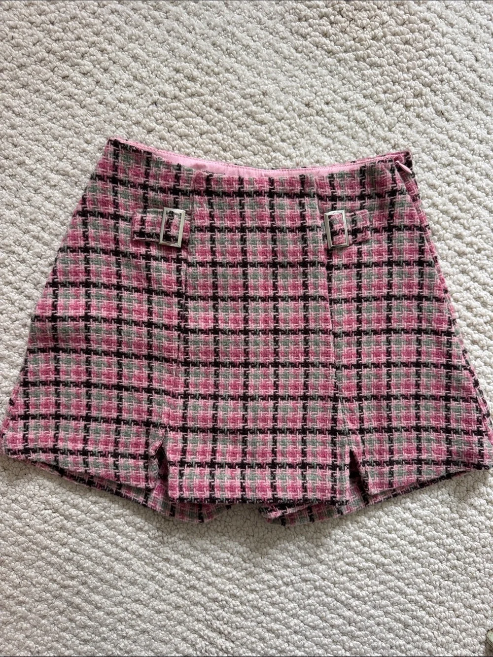 Pink Plaid Tweed girls skort - size 7 (runs a tad bit small)